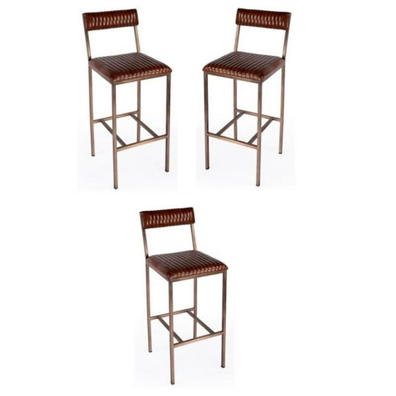 Home Square Iron and Leather Cushioned Bar Stool - Set of 3