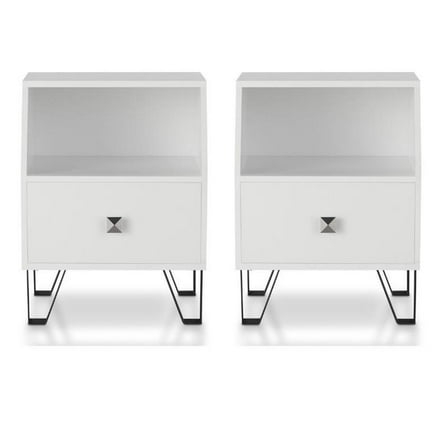 Home Square Jilah Modern Wood Storage End Table in White - Set of 2