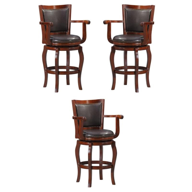 Home Square Jones Memory 29" Wood Bar Stool in Cherry and Black Set