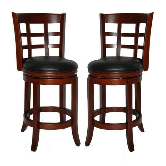 Home Square Kyoto 24" Swivel Counter Stool in Dark Cherry - Set of 2
