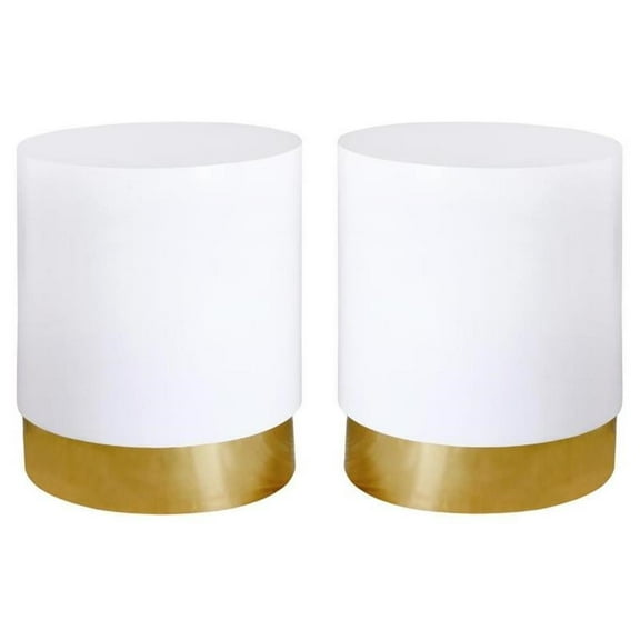 Home Square Lacquer Metal End Table with Durable Gold Base - Set of 2