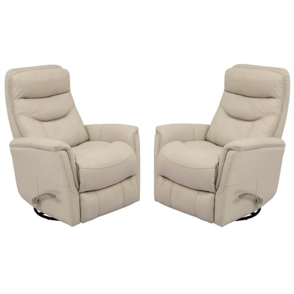 Home Square Leather Manual Swivel Glider Recliner in Ivory - Set of 2