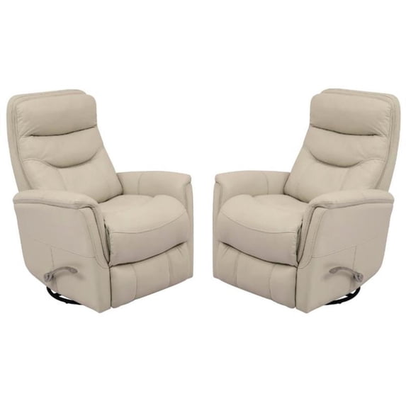 Home Square Leather Manual Swivel Glider Recliner in Ivory - Set of 2