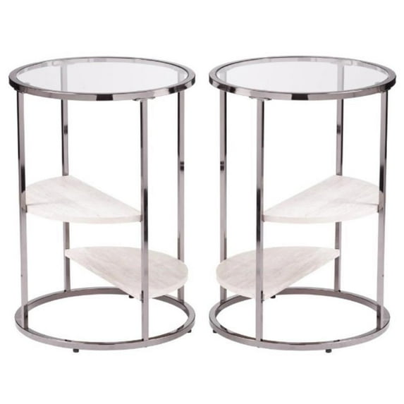 Home Square Ledermore Glass Top Accent Side Table in Gloss Black - Set of 2