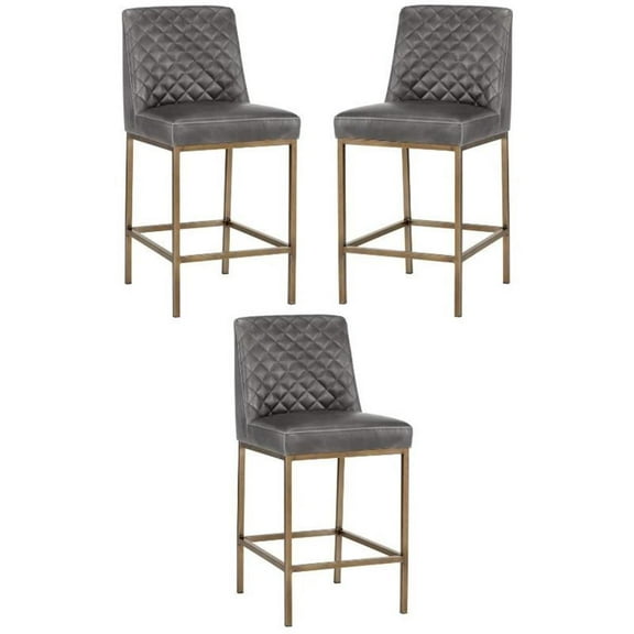 Home Square Leighland 26" Faux Leather Counter Stool in Gray - Set of 3