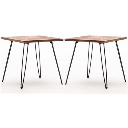 Home Square Leonardo 23" Square Folding End Table in Weathered Oak - Set of 2