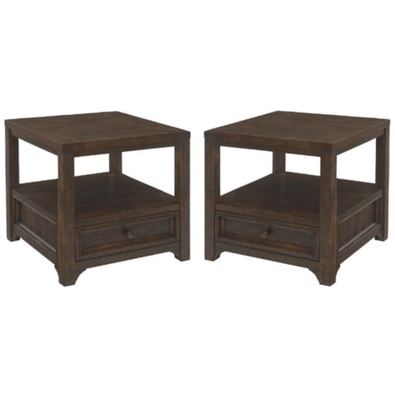 Home Square Lisbon Solid Wood One Drawer End Table in Espresso - Set of 2