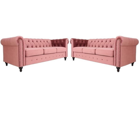 Home Square Living 2 Piece Microfiber Living Room Sofa Set in Smoky Rose