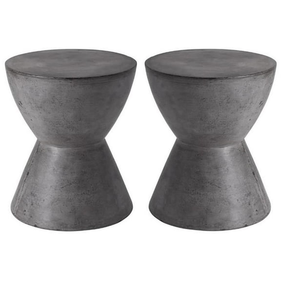Home Square Logan 15" Round Concrete End Table in Anthracite Gray - Set of 2