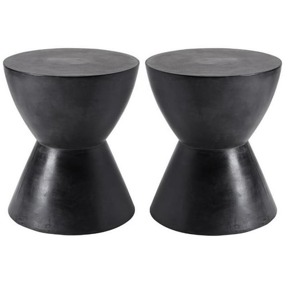Home Square Logan 15" Round Contemporary Concrete End Table in Black - Set of 2