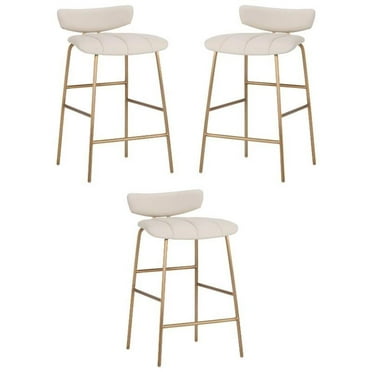 Home Square Lorelei 25.5" Faux Leather Counter Stool in Dillon Cream - Set of 3