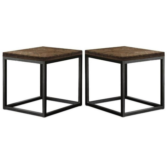 Home Square Lorenza Square End Table in Brown Distressed Wood - Set of 2