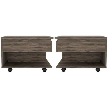 Home Square Luanda Lift Top Wood Coffee Table in Dark Brown - Set of 2