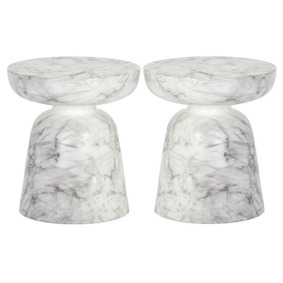 Home Square Lucida 18" Round Shaped Concrete End Table in White - Set of 2