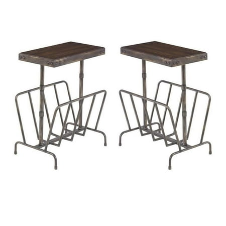 Home Square Magazine Rack End Table in Warm Walnut and Gray - Set of 2