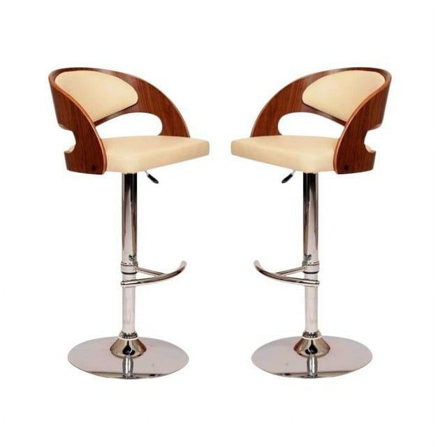 Home Square Malibu Leather Upholstered Swivel Barstool in Cream - Set of 2