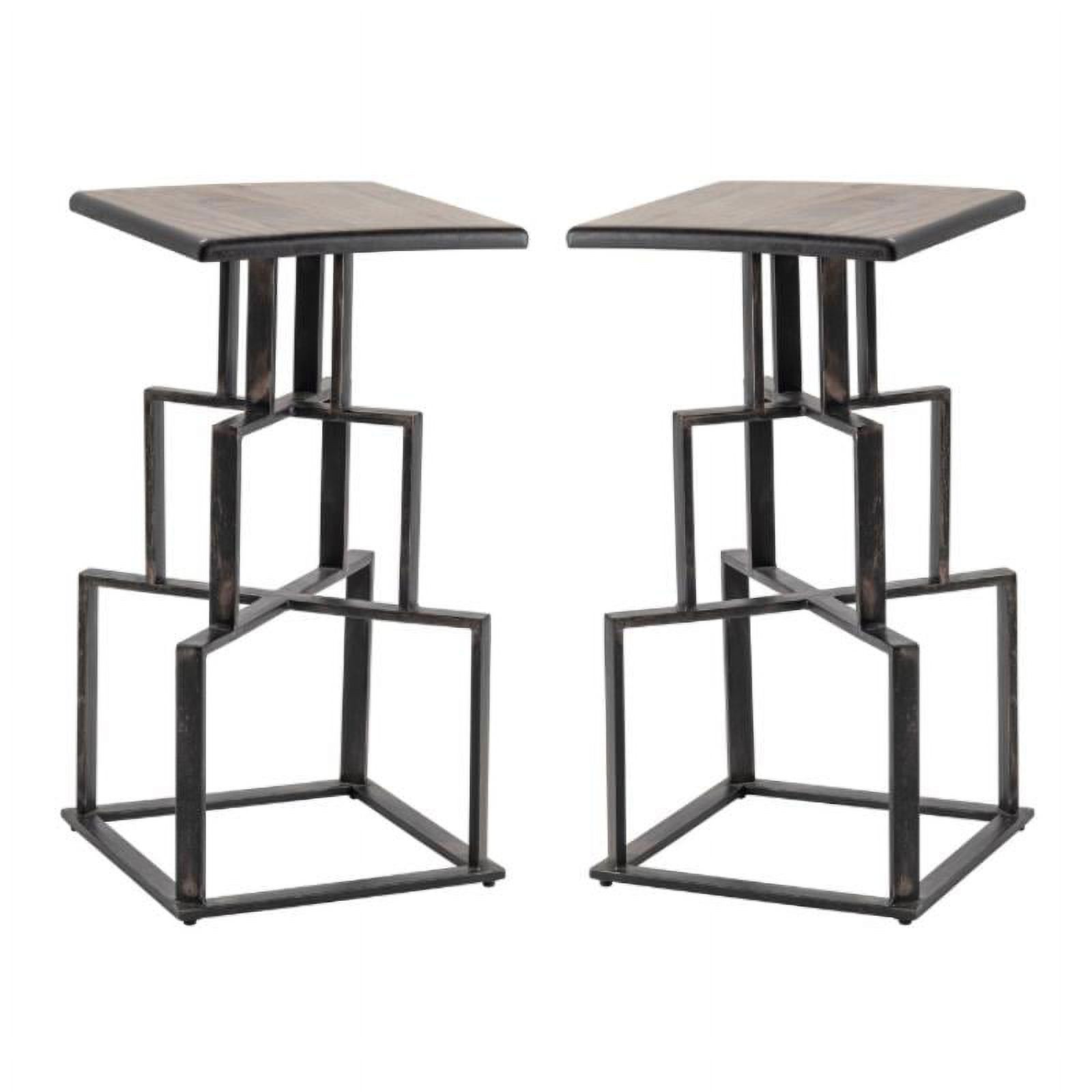 Home Square Mango Wood and Metal Barstool in Black and Brown Set of 2