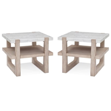 Home Square Marble Rectangular End Table in Ash Brown - Set of 2