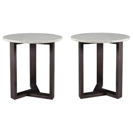 Home Square Marble Top Side Table in Charcoal Gray - Set of 2