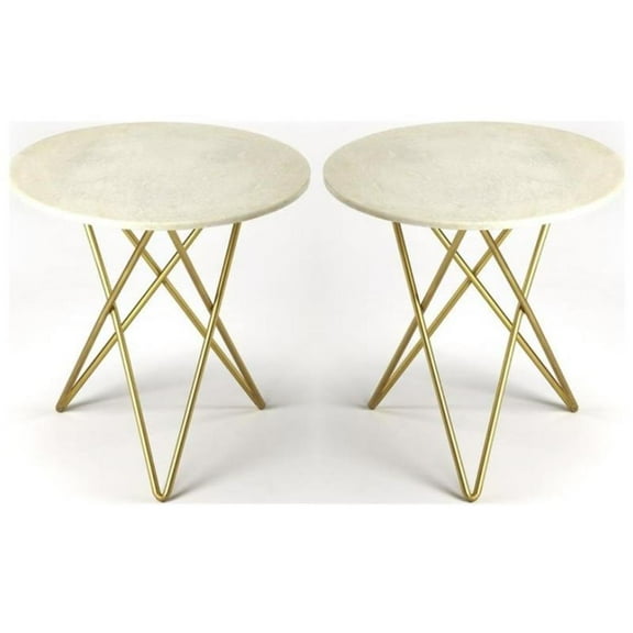 Home Square Marble and Metal Bunching Table in White - Set of 2