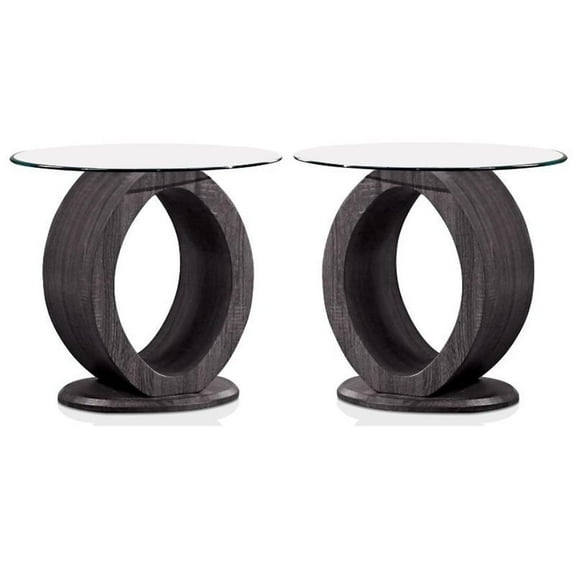 Home Square Mason Contemporary Wood Round End Table in Gray - Set of 2