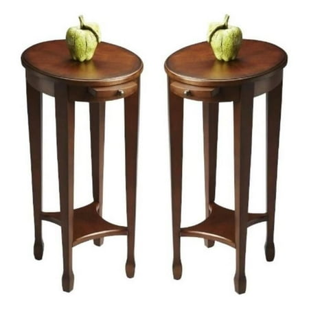 Home Square Masterpiece Oval Accent Table in Chestnut Burl - Set of 2
