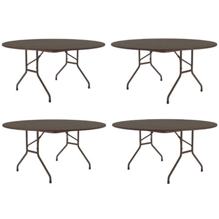 Home Square Melamine Top and Steel Legs Folding Table in Walnut - Set of 4