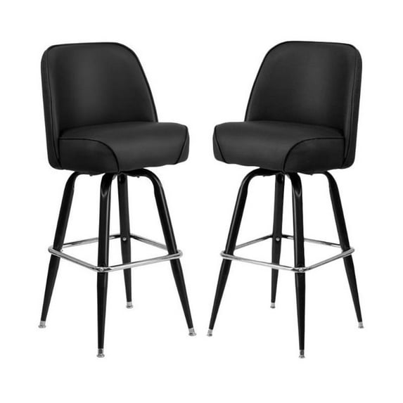 Home Square Metal Barstool With Swivel Bucket Seat in Black - Set of 2