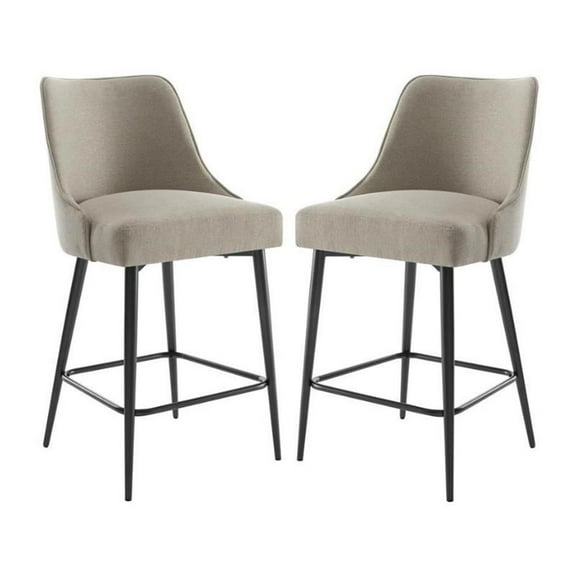 Home Square Metal Counter Stool in Khaki Beige Fabric - Set of 2