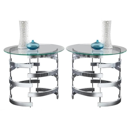 Home Square Metal End Table in Chrome Finish - Set of 2