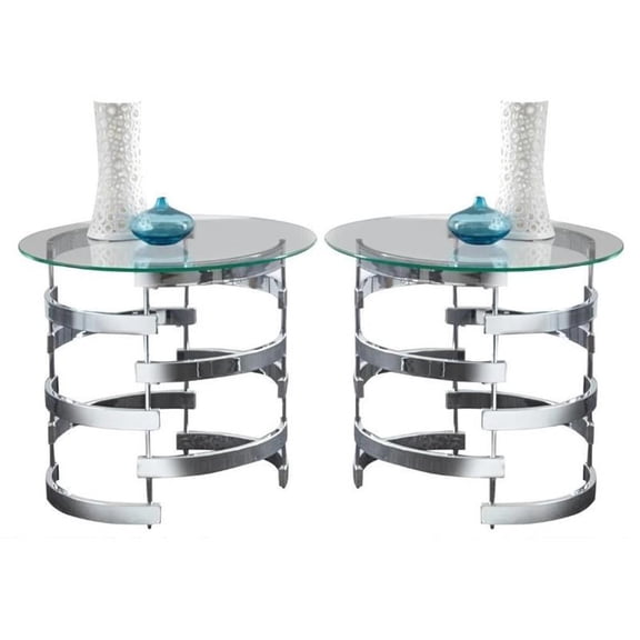 Home Square Metal End Table in Chrome Finish - Set of 2