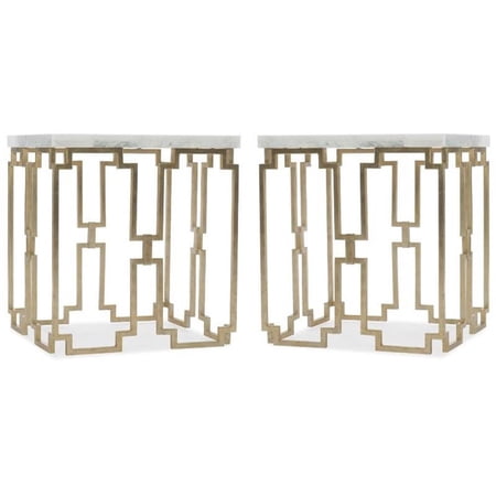 Home Square Metal End Table in White Marble and Gold Base - Set of 2