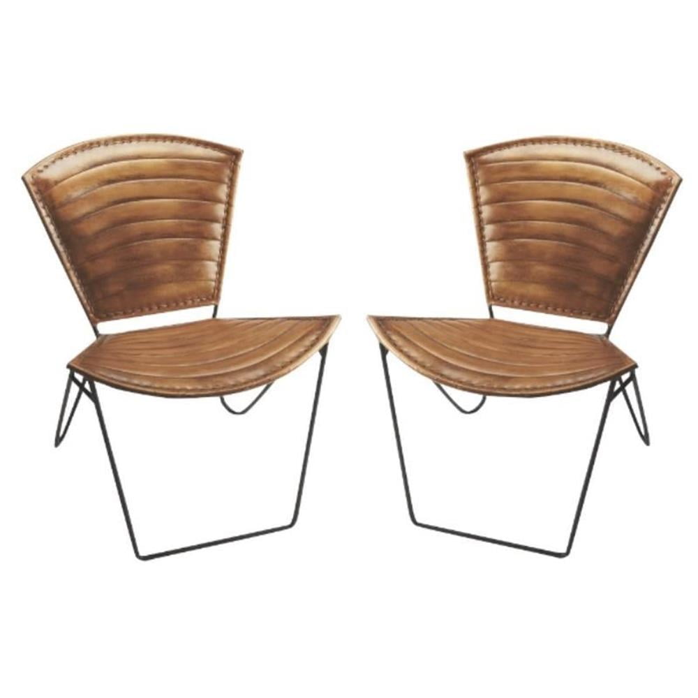 Medium Brown Handcrafted Leather and Metal Butterfly Chair
