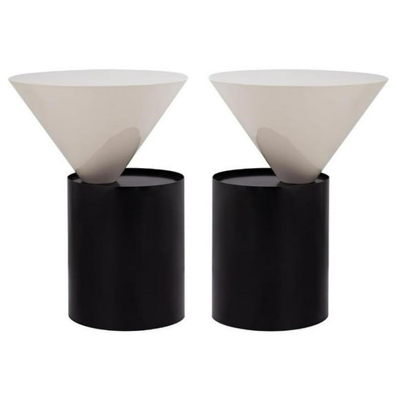 Home Square Metal Top End Table with Matte Black Metal Base - Set of 2
