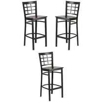 Home Square Metal Window Back Bar Stool in Black and Walnut - Set of 3