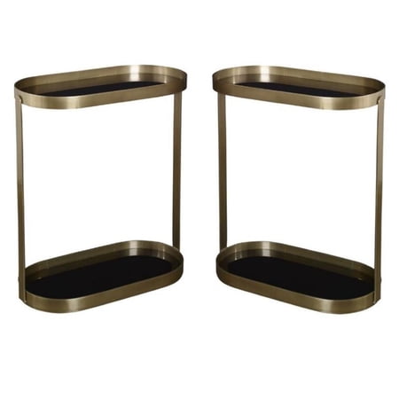 Home Square Metal and Glass Side Table in Antique Gold - Set of 2