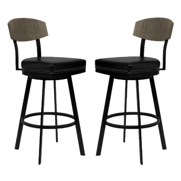 Home Square Metal and Leatherette Swivel Barstool in Black - Set of 2