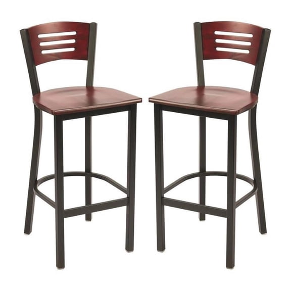 Home Square Metal and Solid Wood Barstool in Mahogany - Set of 2