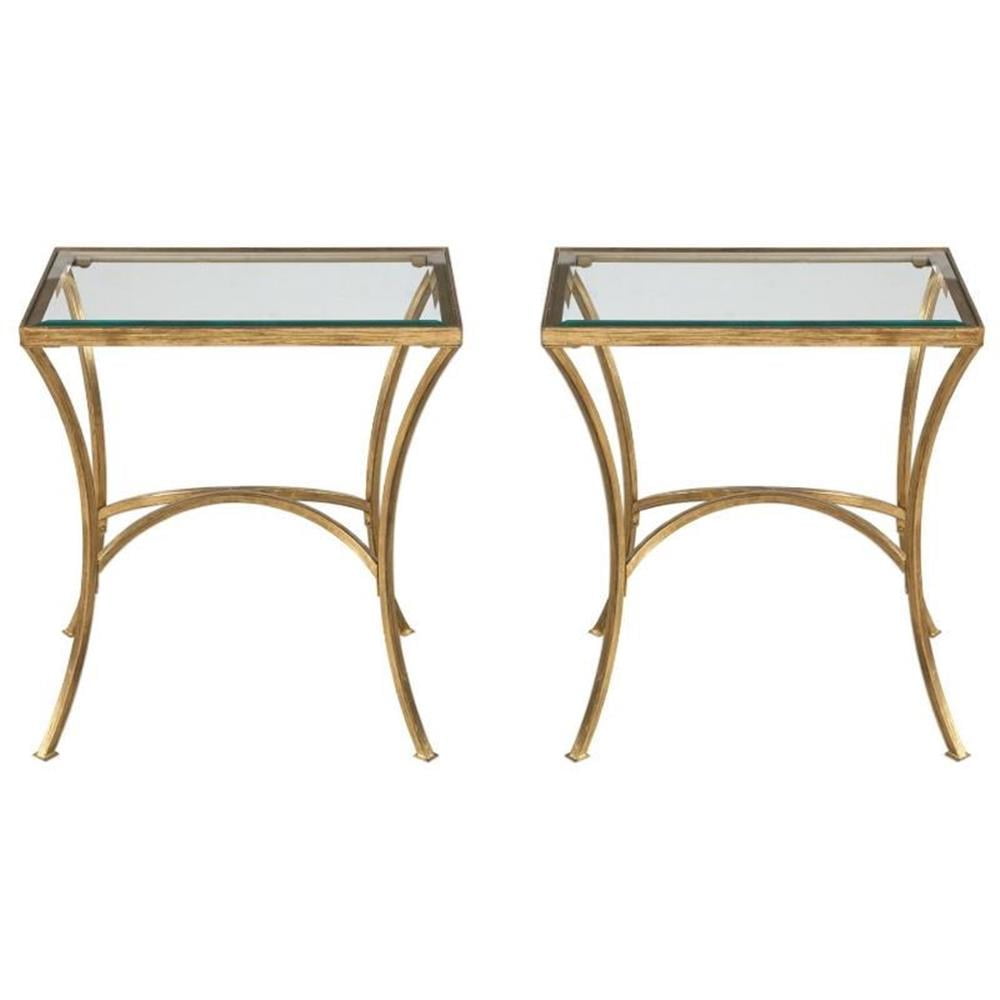 Gold Metal and Tempered Glass End Tables, Set of 2