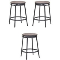 Home Square Metal and Wood Backless Counter Stool in Gray - Set of 3