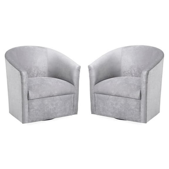 Home Square Microfiber Swivel Accent Chair in Silver Gray - Set of 2