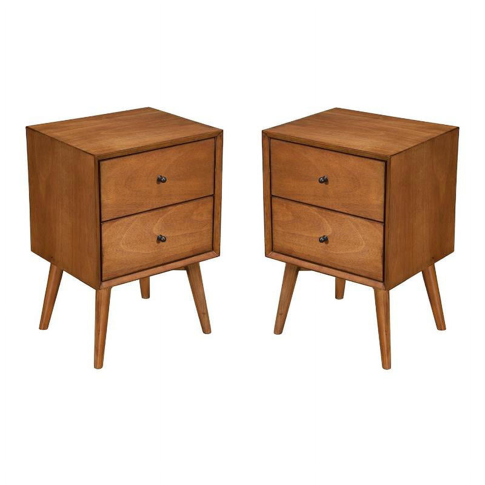 Modern Mahogany Metal-Frame Nightstand with 2 Storage Drawers