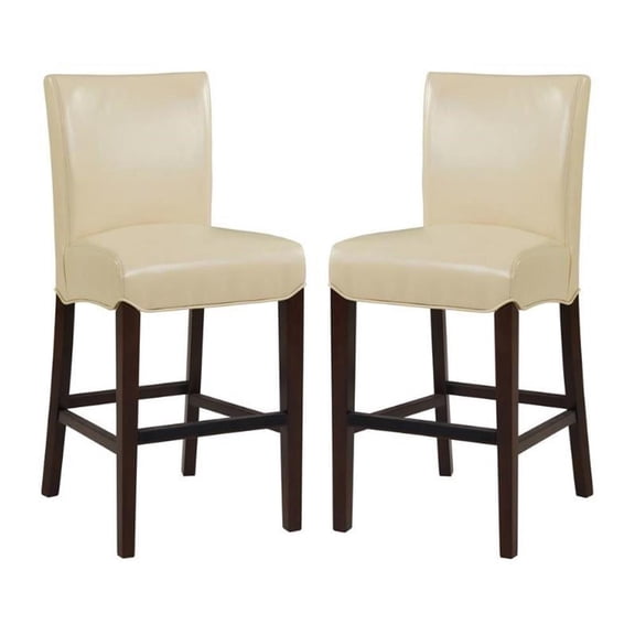 Home Square Milton 26" Bonded Leather Counter Stool in Cream - Set of 2