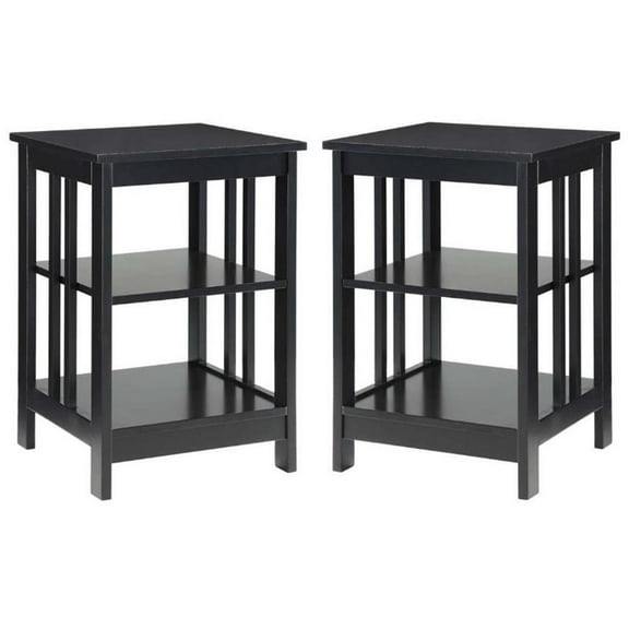 Home Square Mission Square End Table in Black Wood Finish - Set of 2