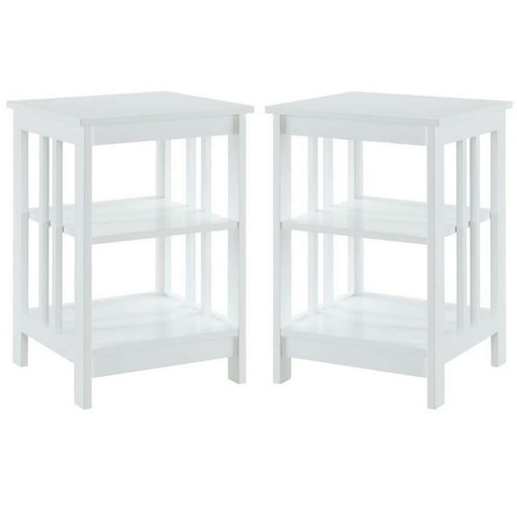Home Square Mission Square End Table in White Wood Finish - Set of 2