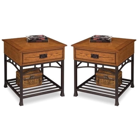 Home Square Modern Craftsman End Table in Brown Finish - Set of 2