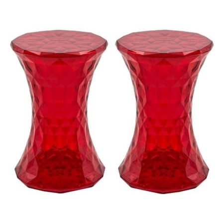 Home Square Modern Diamond Transparent Plastic End Table in Red - Set of 2