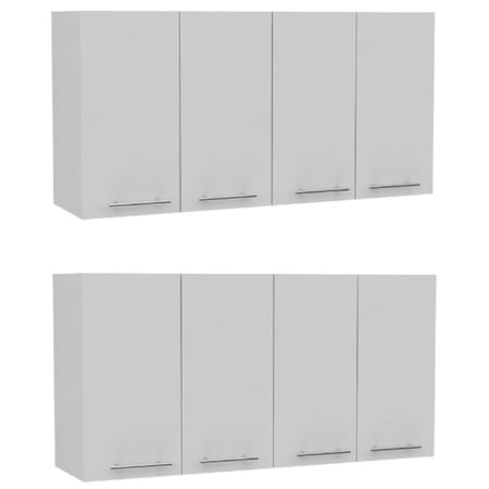 Home Square Modern Four-Door Wall Cabinet in White - Set of 2