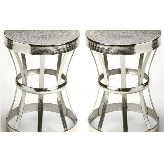 Home Square Modern Industrial Chic End Table in Silver - Set of 2