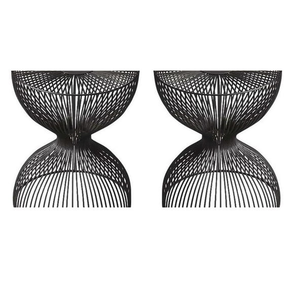 Home Square Modern Iron Cage Bunching Table in Black - Set of 2